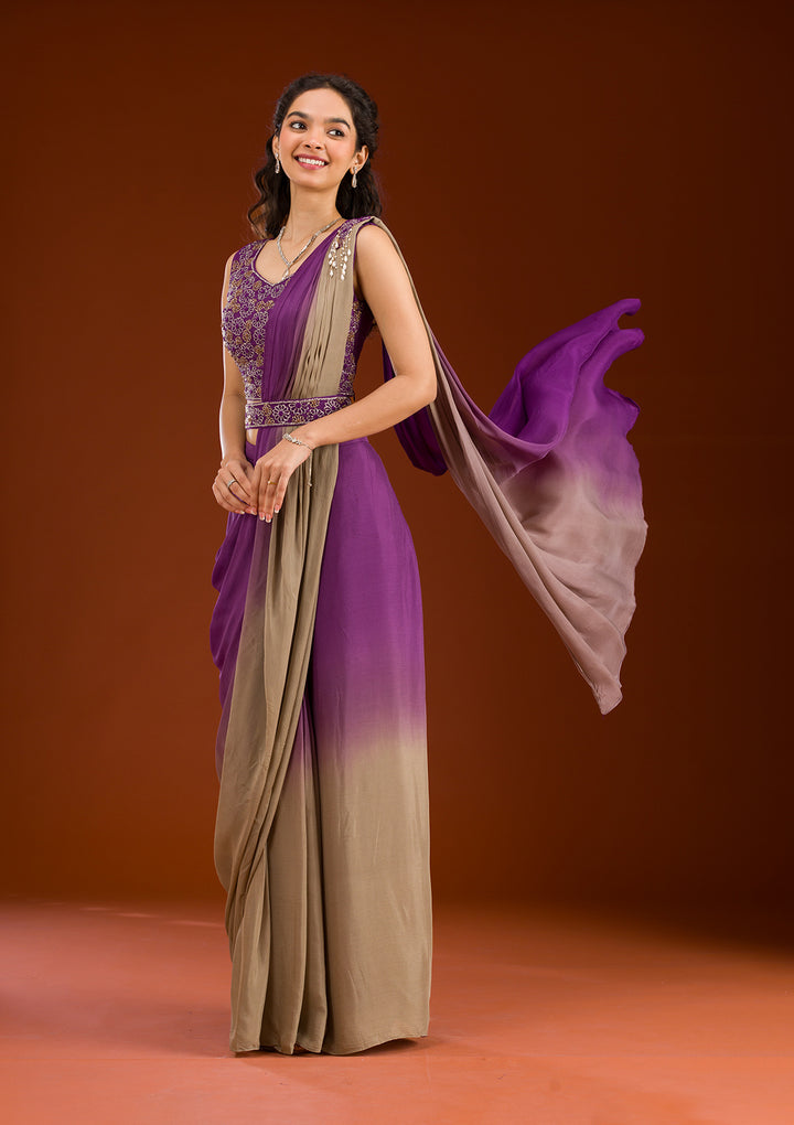 Purple Cutdana Georgette Readymade Saree
