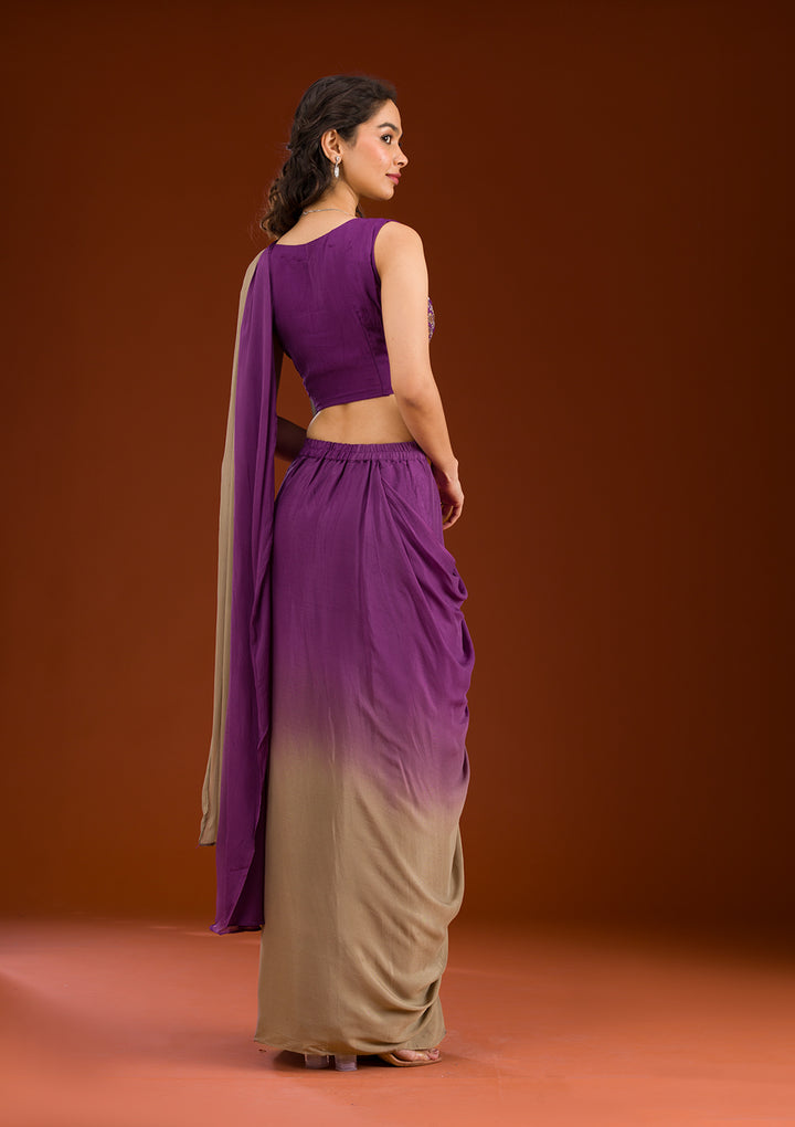 Purple Cutdana Georgette Readymade Saree