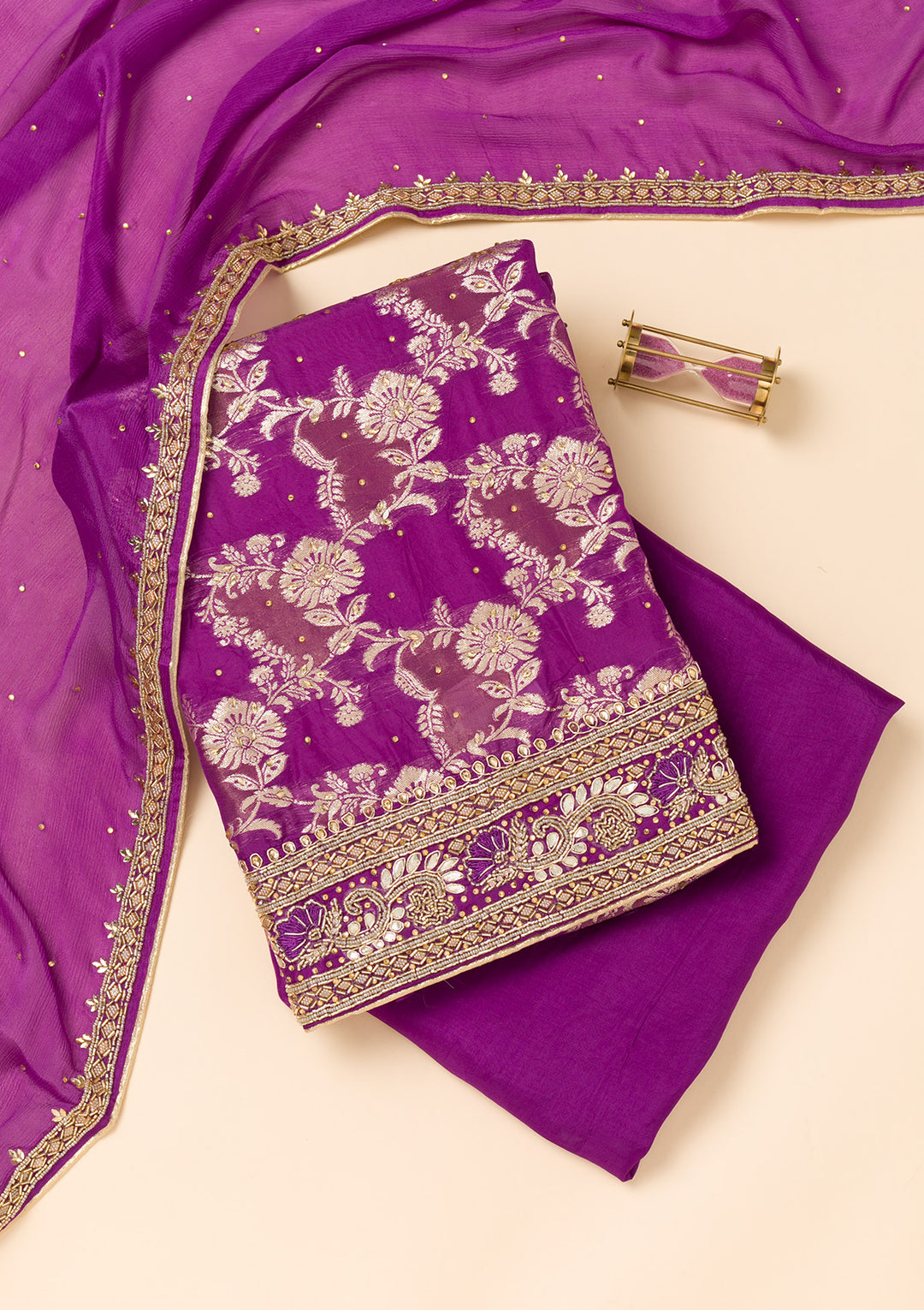 Purple Cutdana Georgette Unstitched Salwar Suit