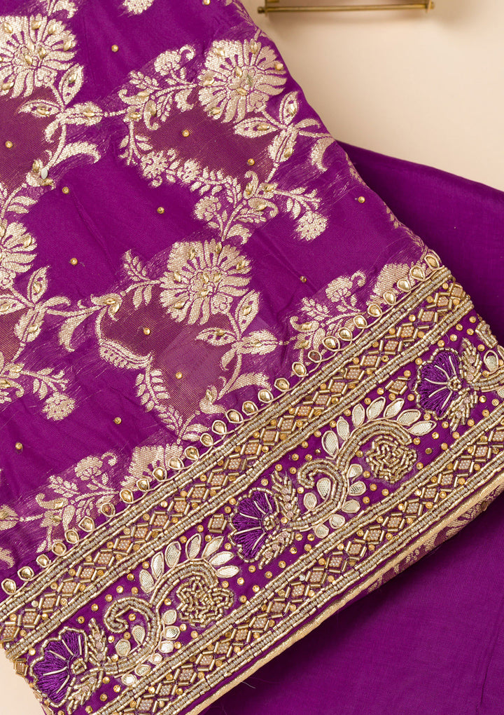 Purple Cutdana Georgette Unstitched Salwar Suit