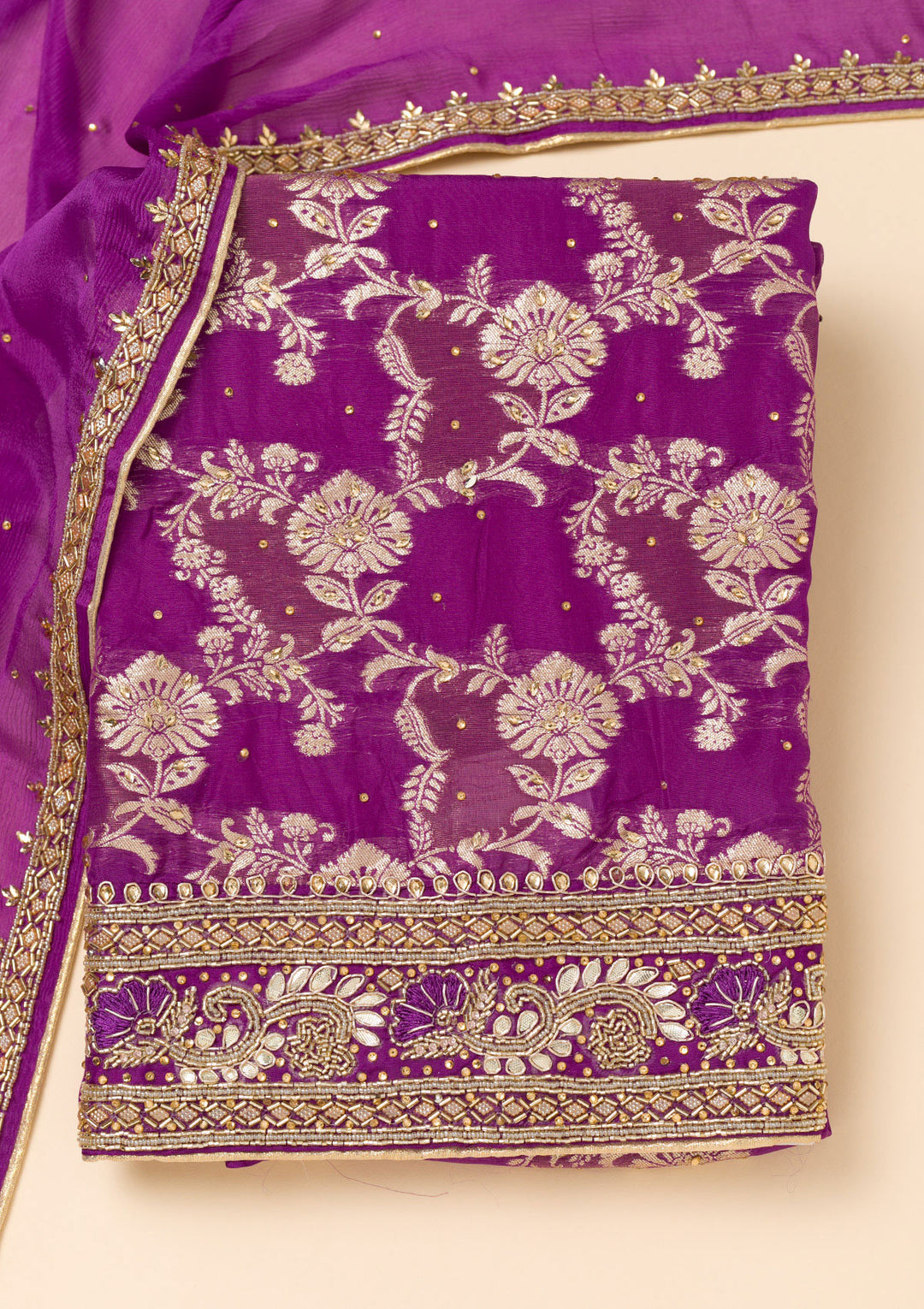 Purple Cutdana Georgette Unstitched Salwar Suit