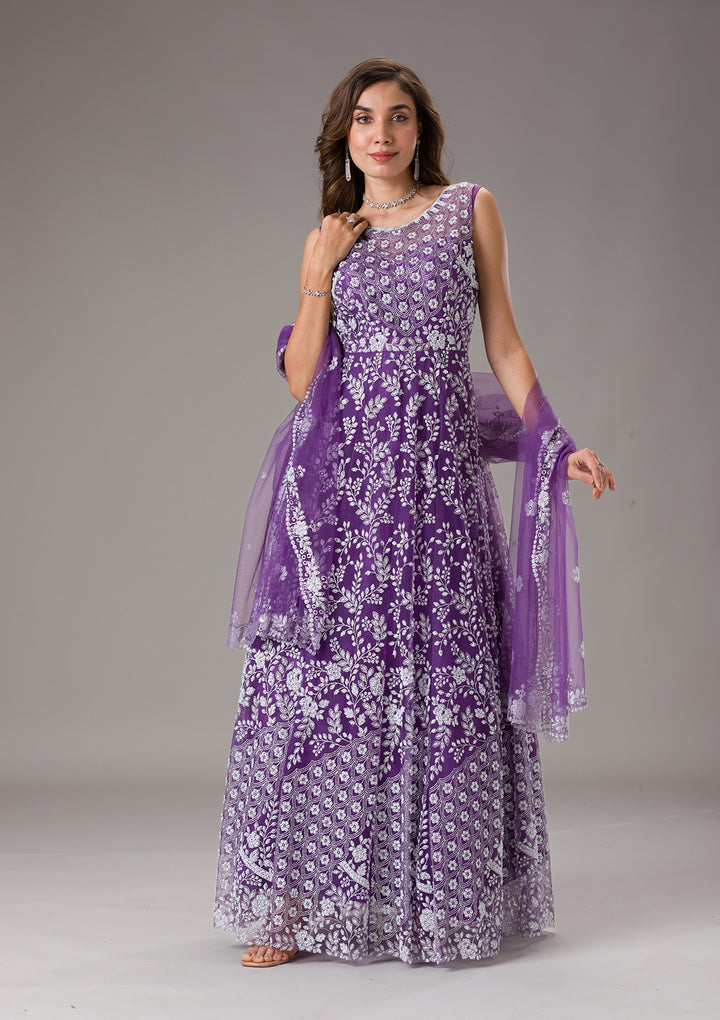 Purple Cutdana Net Gown
