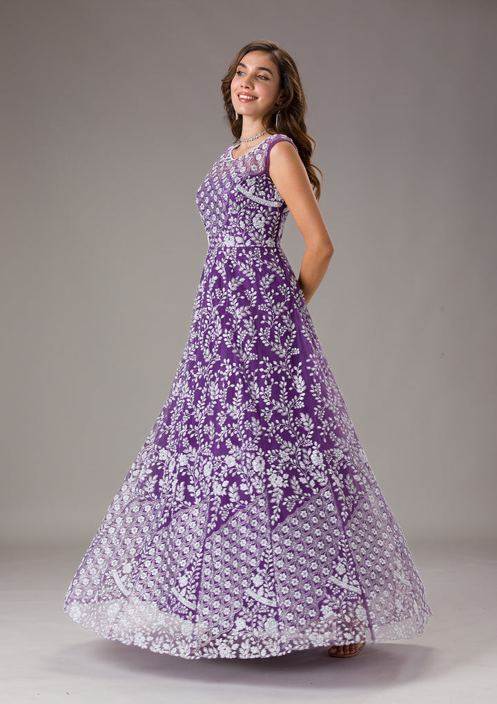 Purple Cutdana Net Gown