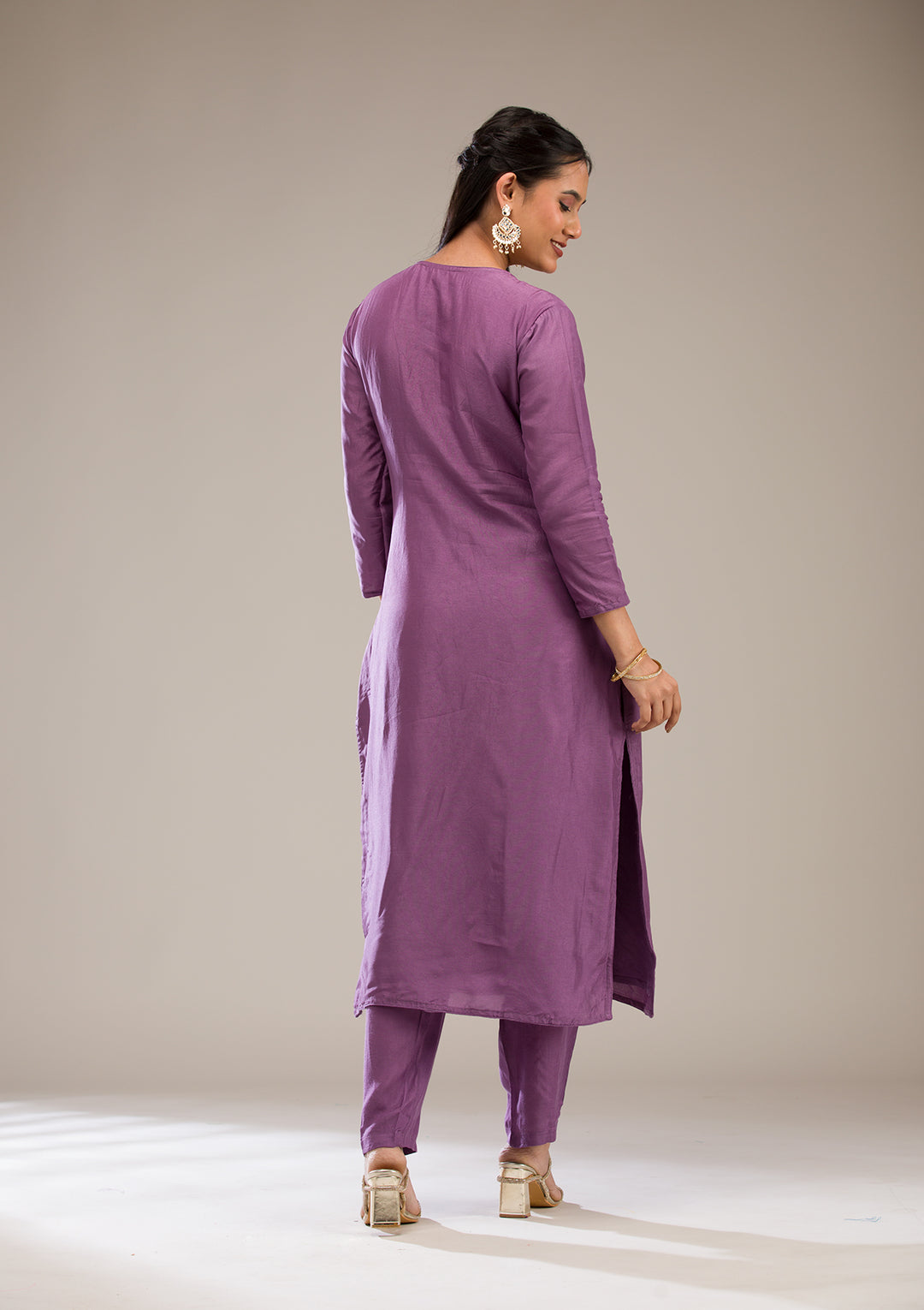 Purple Gotapatti Semi Crepe Readymade Salwar Suit