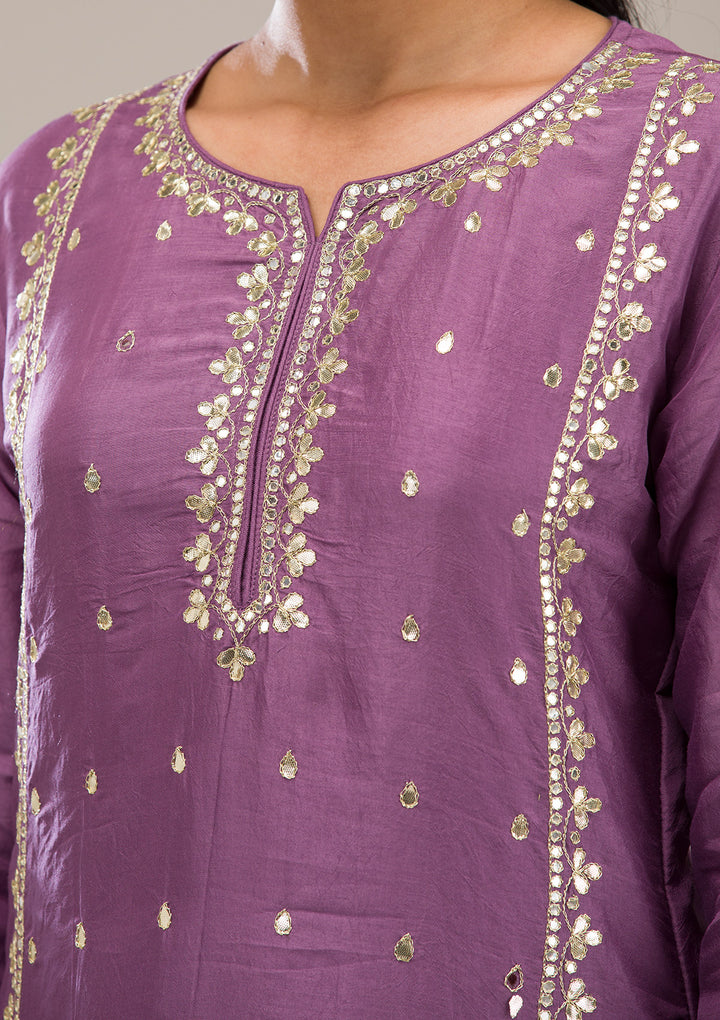 Purple Gotapatti Semi Crepe Readymade Salwar Suit