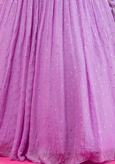 Purple Pearlwork Georgette Readymade Lehenga-Koskii