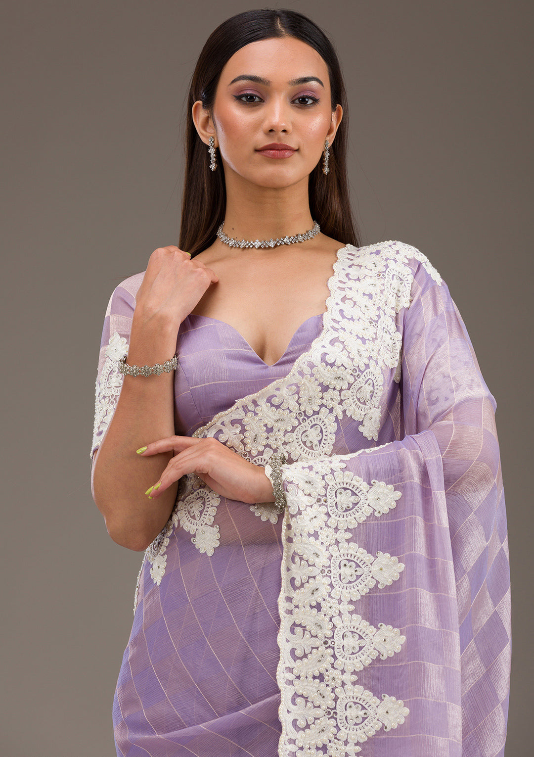 Purple Pearlwork Tissue Saree