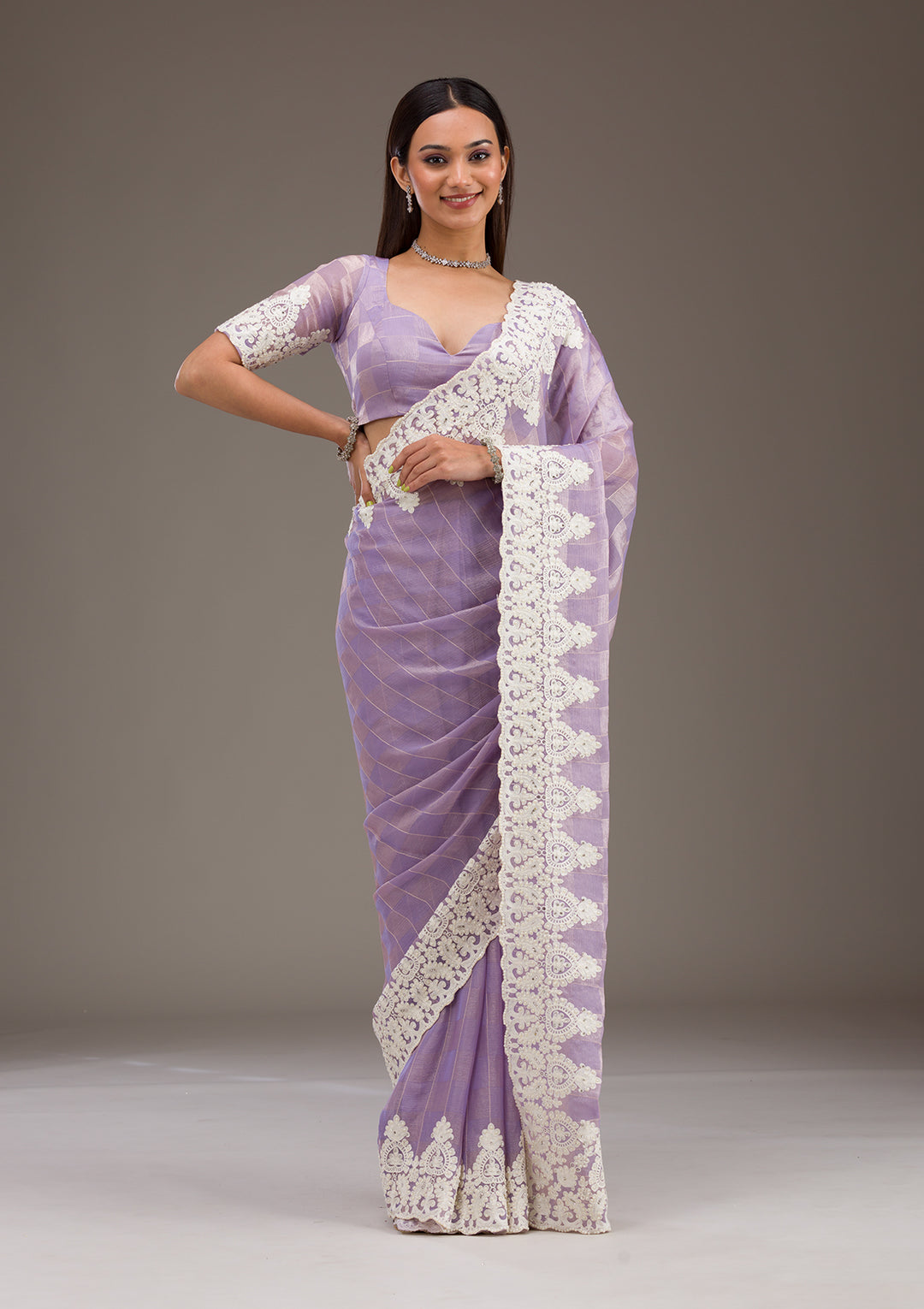 Purple Pearlwork Tissue Saree