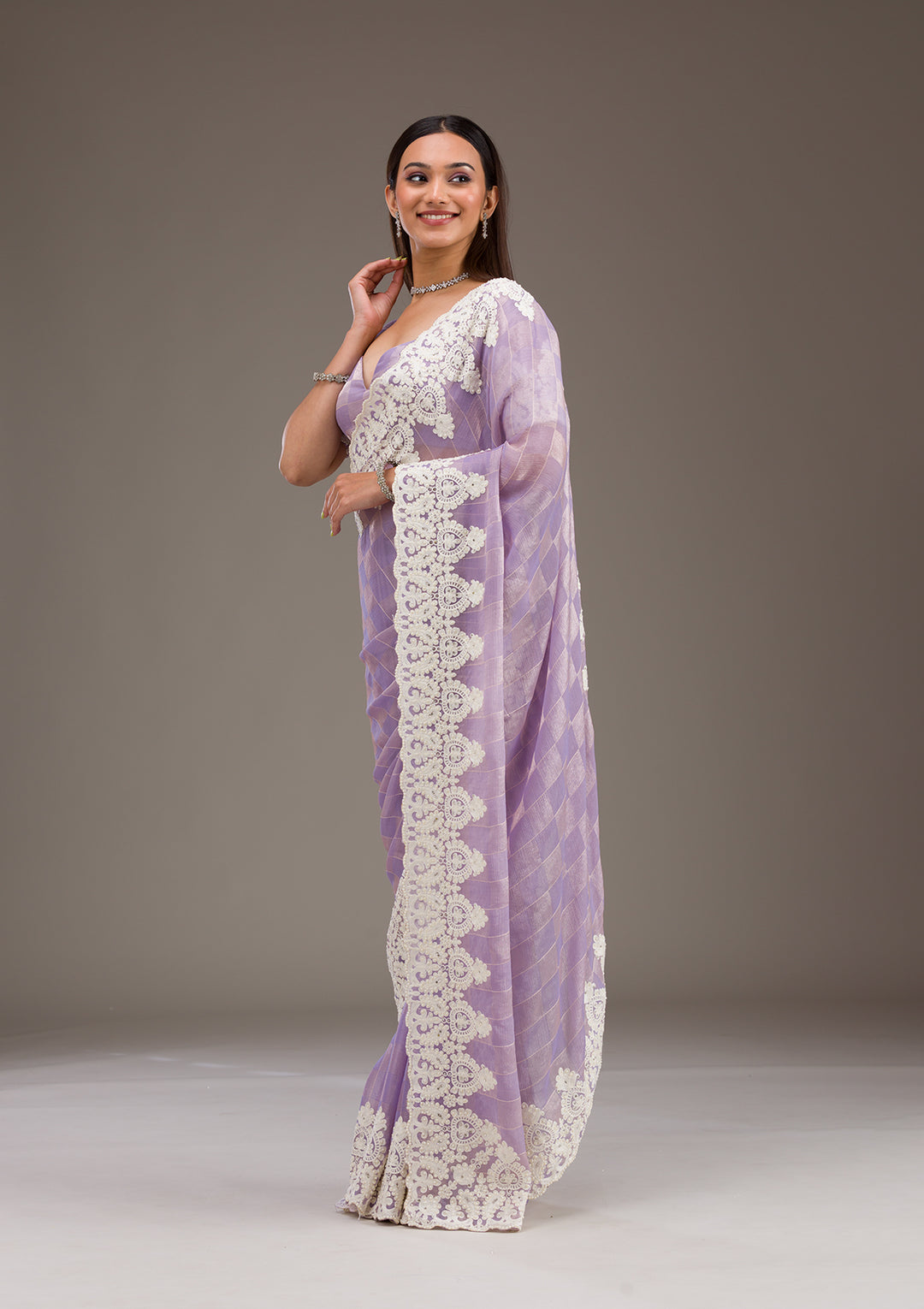 Purple Pearlwork Tissue Saree