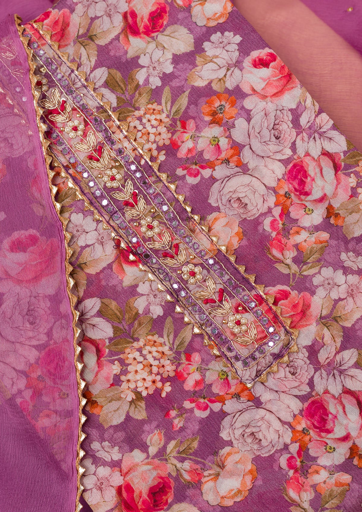 Purple Printed Georgette Unstitched Salwar Suit