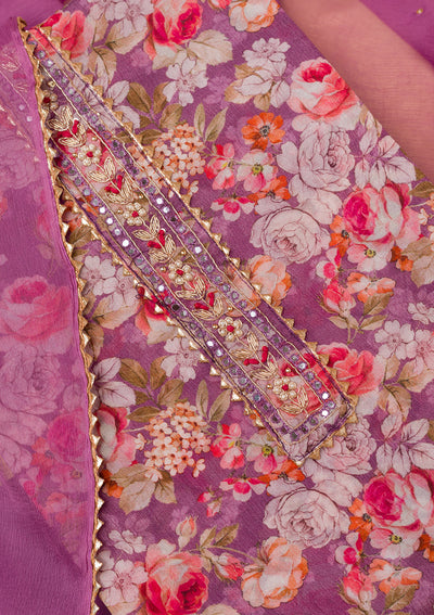 Purple Printed Georgette Unstitched Salwar Suit