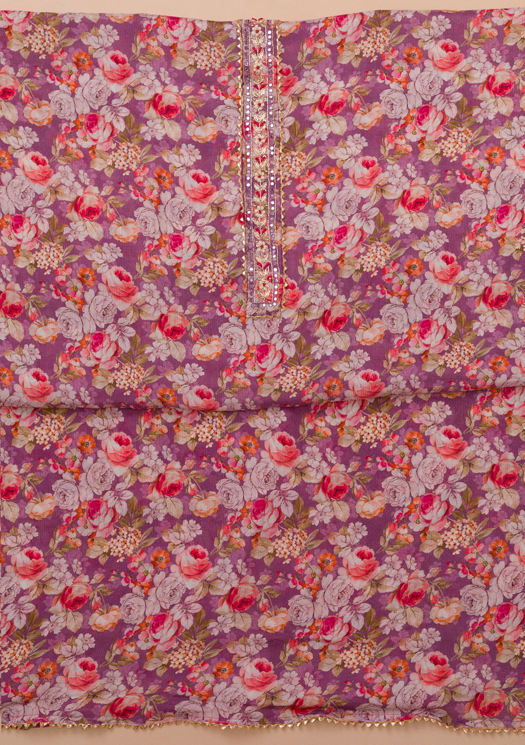 Purple Printed Georgette Unstitched Salwar Suit