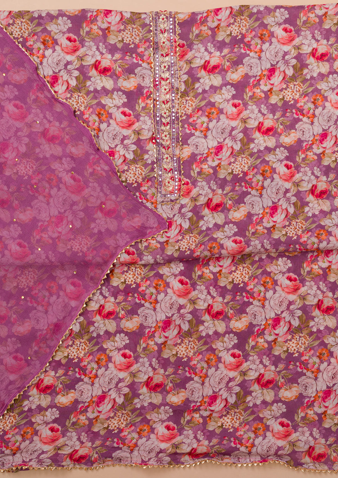 Purple Printed Georgette Unstitched Salwar Suit