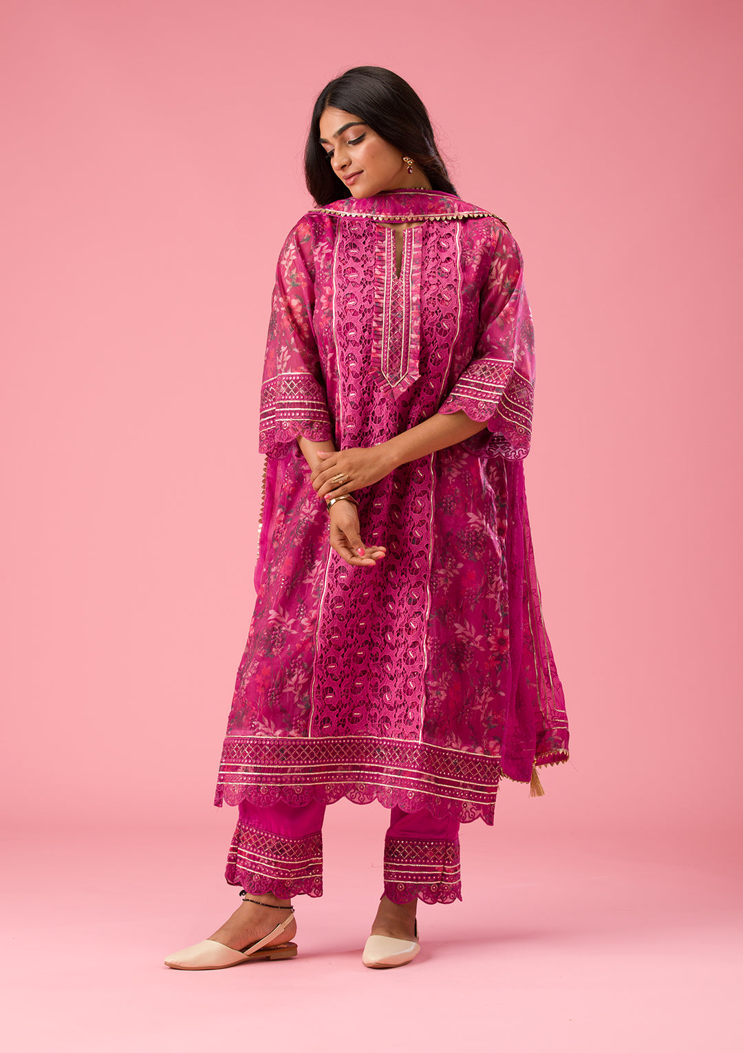 Purple Printed Organza Unstitched Salwar Suit
