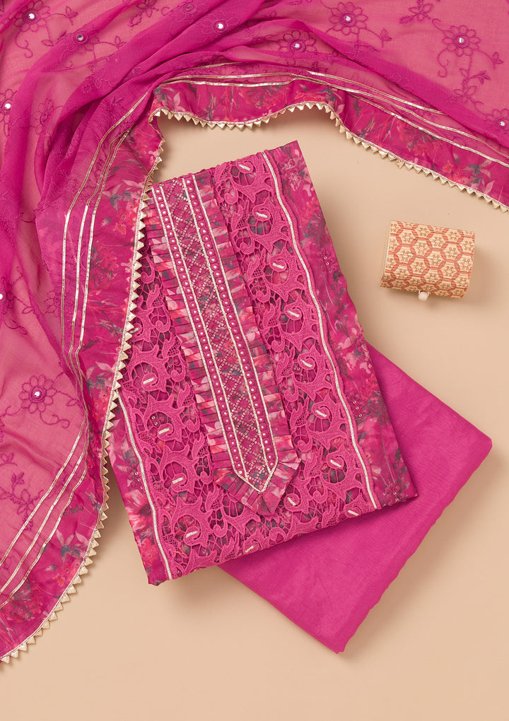 Purple Printed Organza Unstitched Salwar Suit