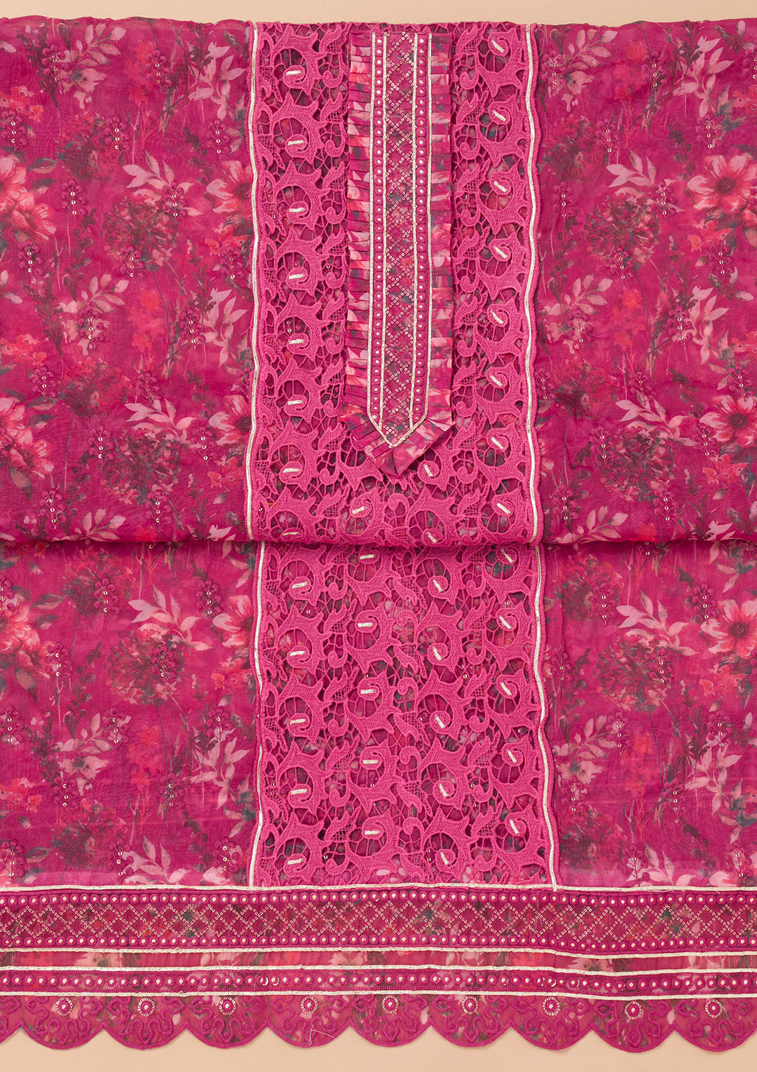 Purple Printed Organza Unstitched Salwar Suit