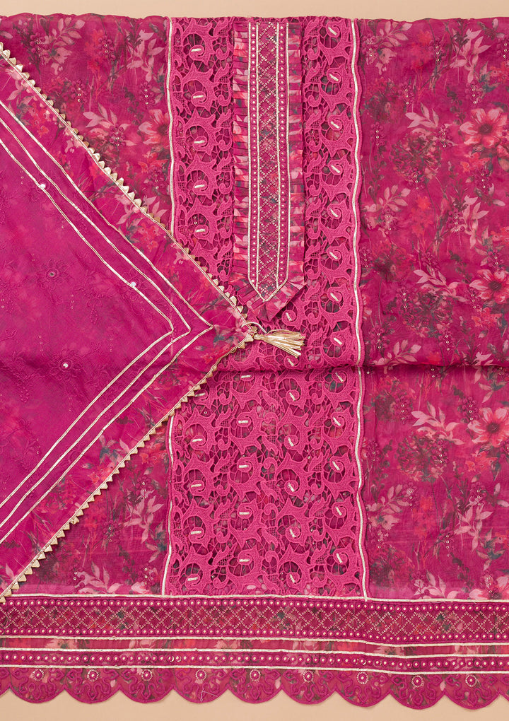 Purple Printed Organza Unstitched Salwar Suit