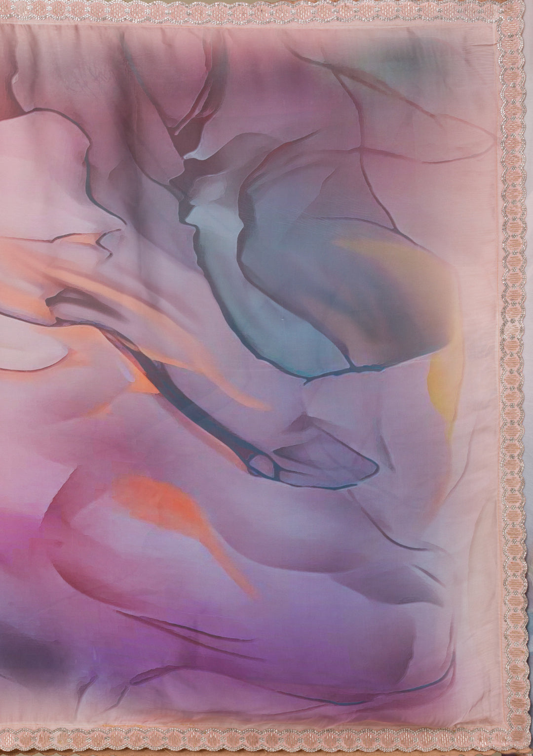 Purple Printed Satin Saree