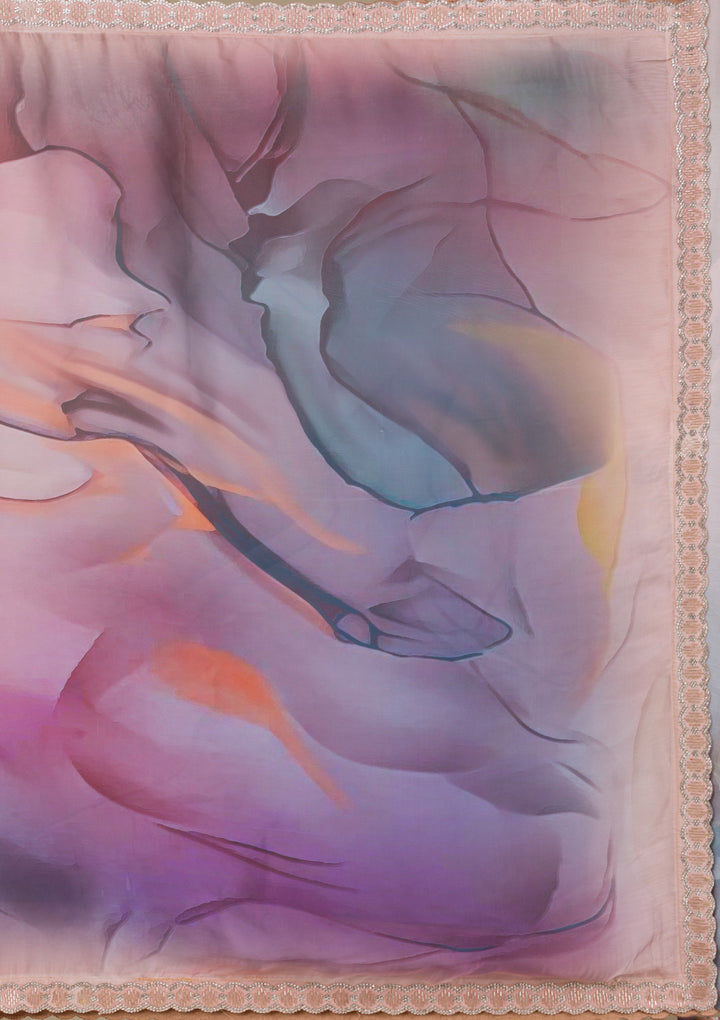 Purple Printed Satin Saree