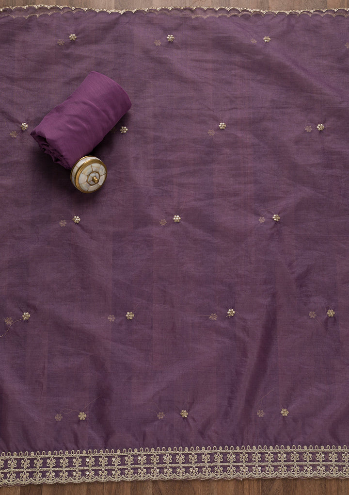 Purple Printed Organza Unstitched Salwar Suit
