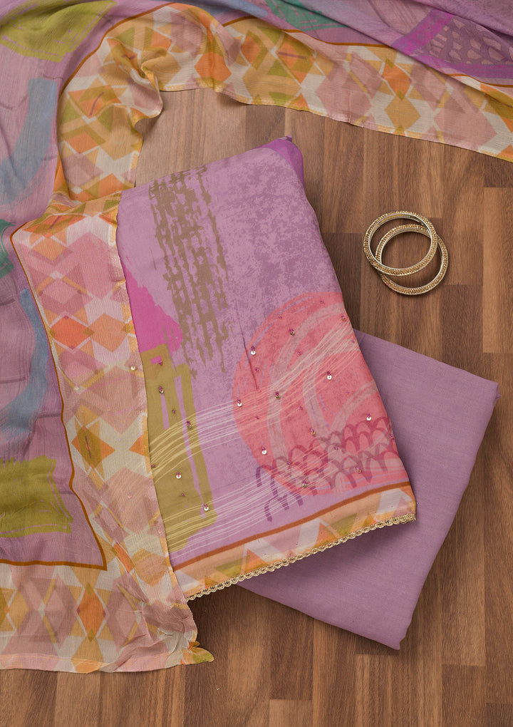 Purple Printed Tissue Unstitched Salwar Suit