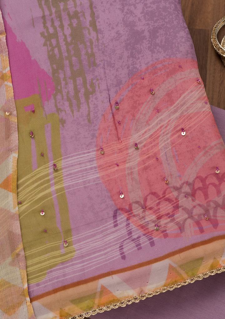 Purple Printed Tissue Unstitched Salwar Suit