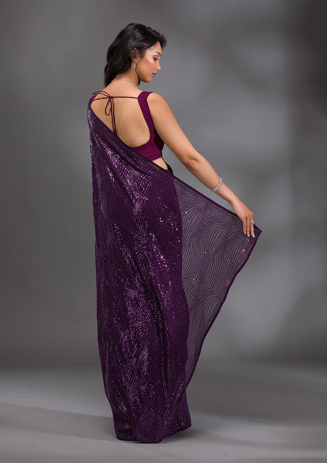 Purple Sequins Georgette Saree