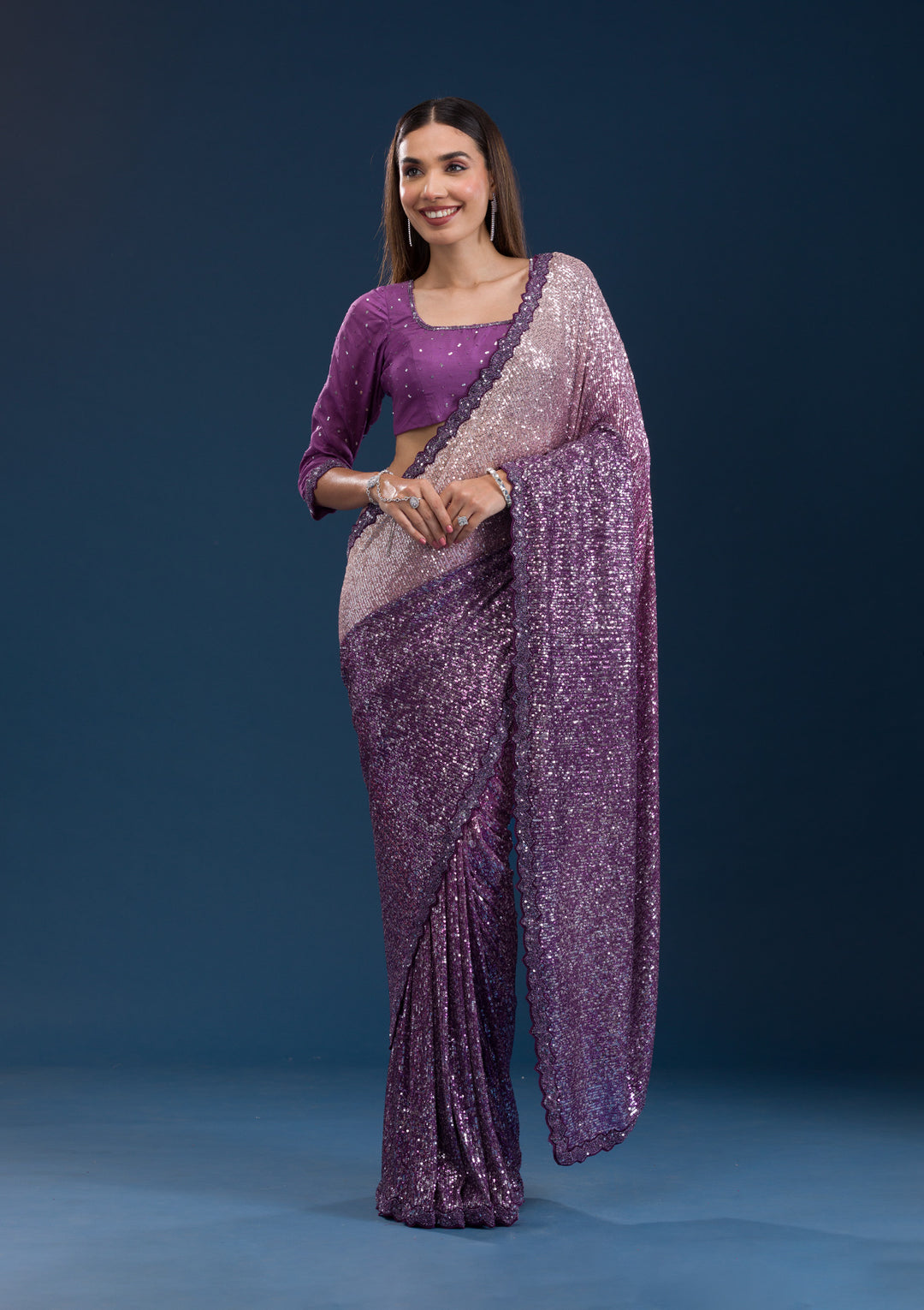 Purple Sequins Georgette Saree