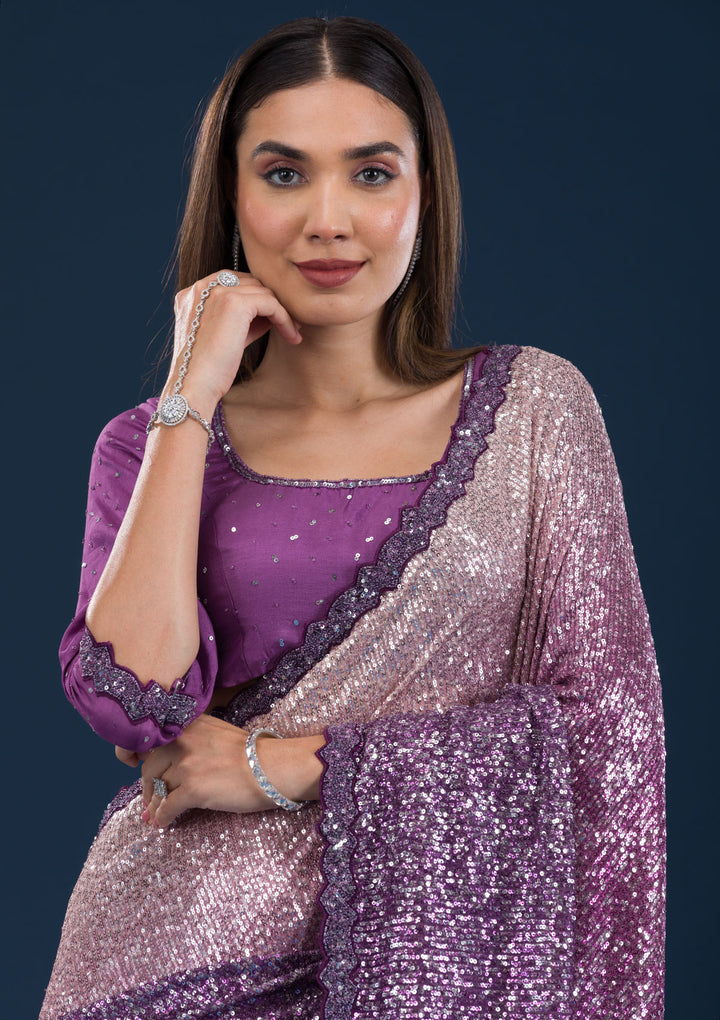 Purple Sequins Georgette Saree