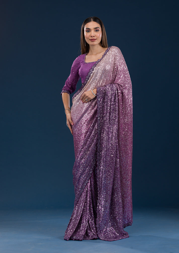 Purple Sequins Georgette Saree
