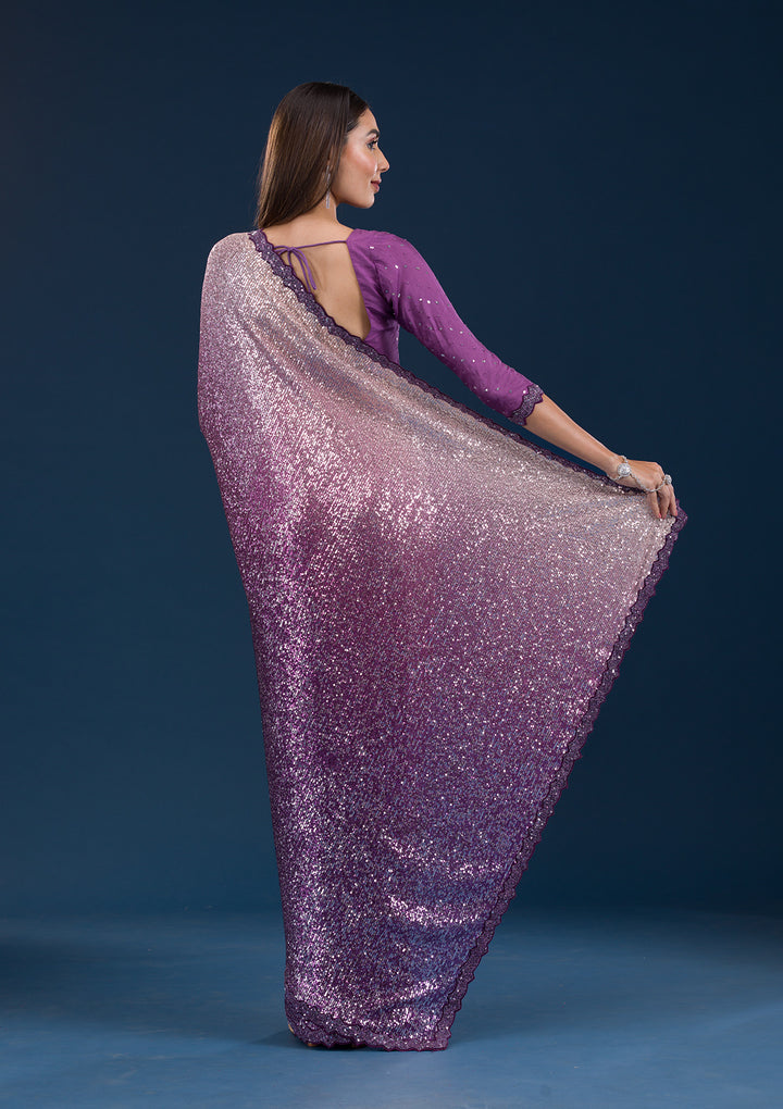Purple Sequins Georgette Saree