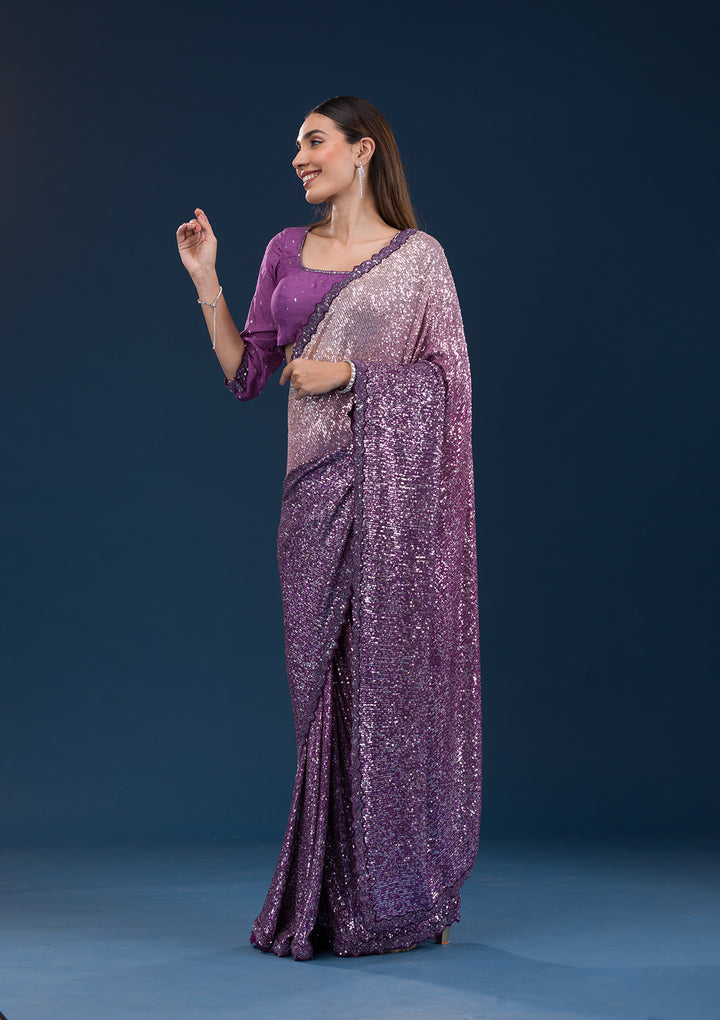 Purple Sequins Georgette Saree