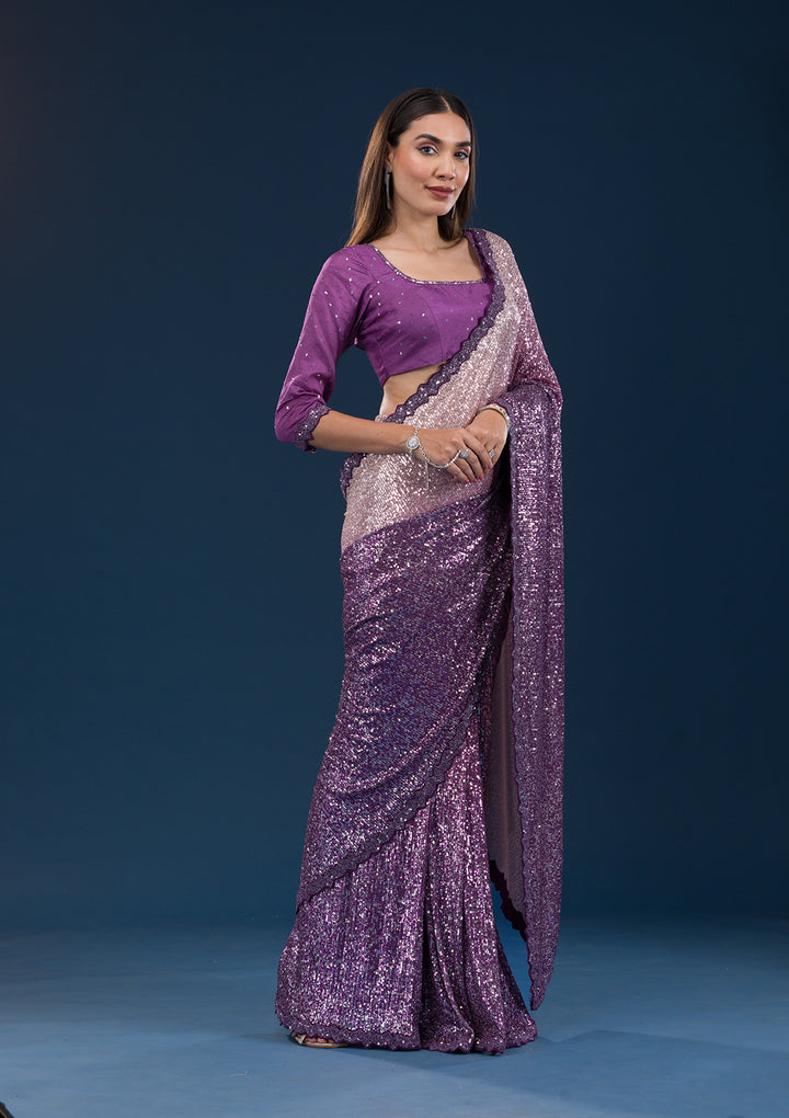 Purple Sequins Georgette Saree