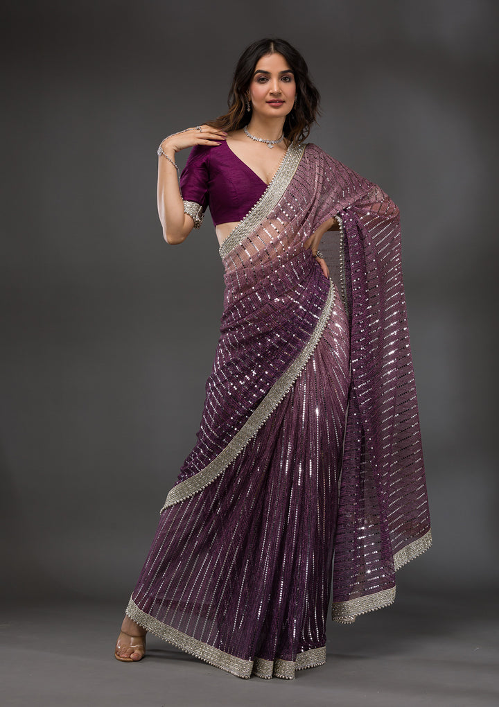 Purple Sequins Shimmer Georgette Saree