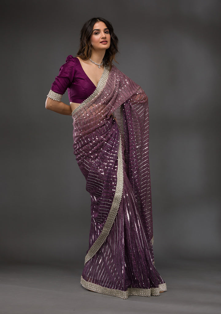 Purple Sequins Shimmer Georgette Saree