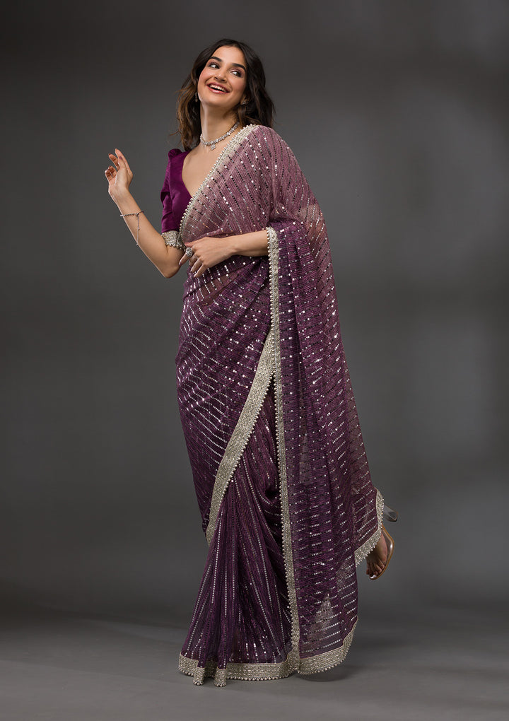 Purple Sequins Shimmer Georgette Saree