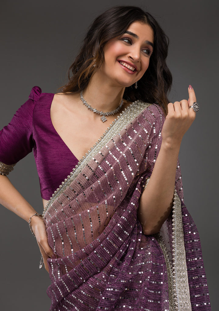 Purple Sequins Shimmer Georgette Saree
