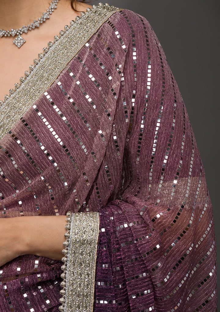 Purple Sequins Shimmer Georgette Saree