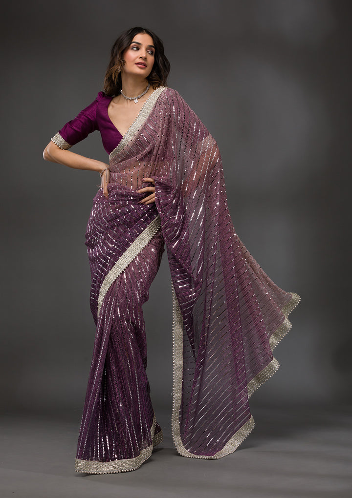 Purple Sequins Shimmer Georgette Saree
