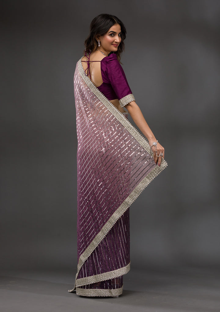 Purple Sequins Shimmer Georgette Saree