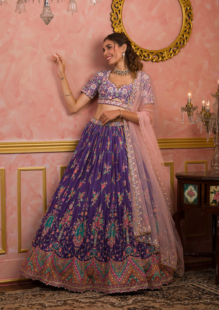 Purple Sequins Tissue Readymade Lehenga-Koskii