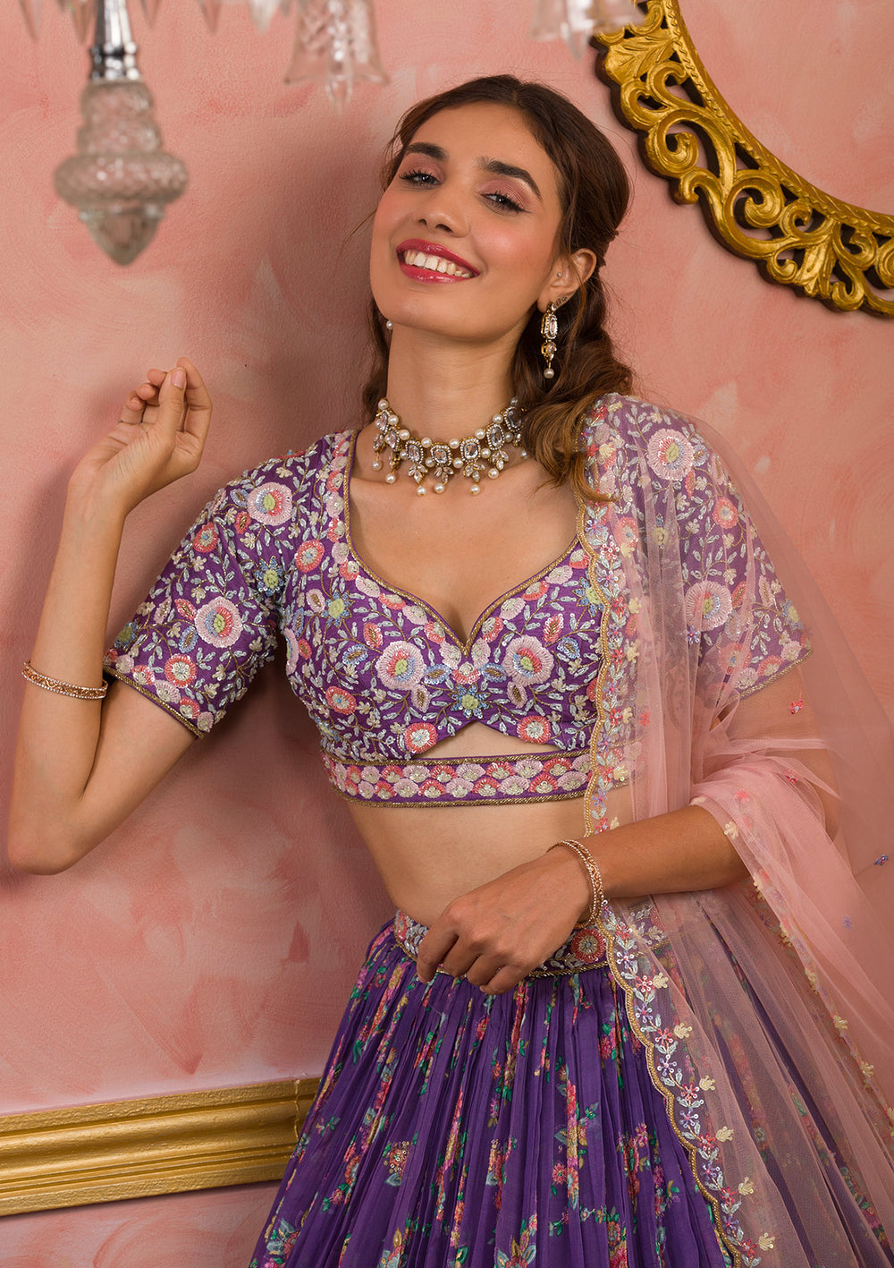 Purple Sequins Tissue Readymade Lehenga-Koskii