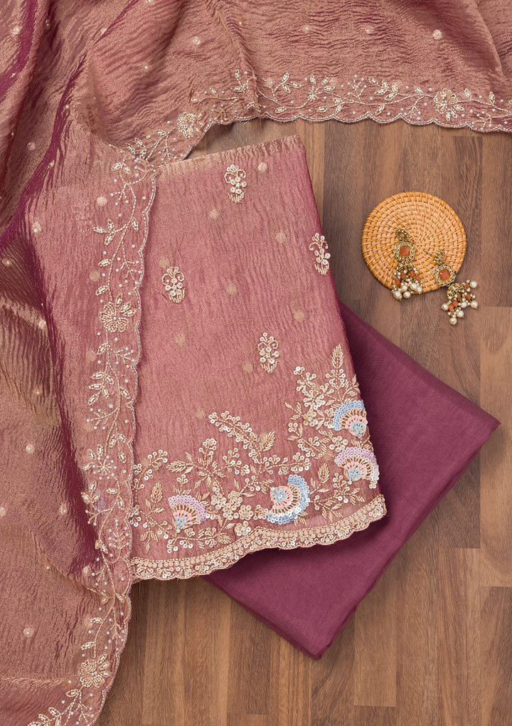 Purple Sequins Tissue Unstitched Salwar Suit