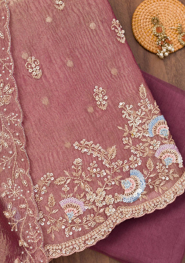 Purple Sequins Tissue Unstitched Salwar Suit