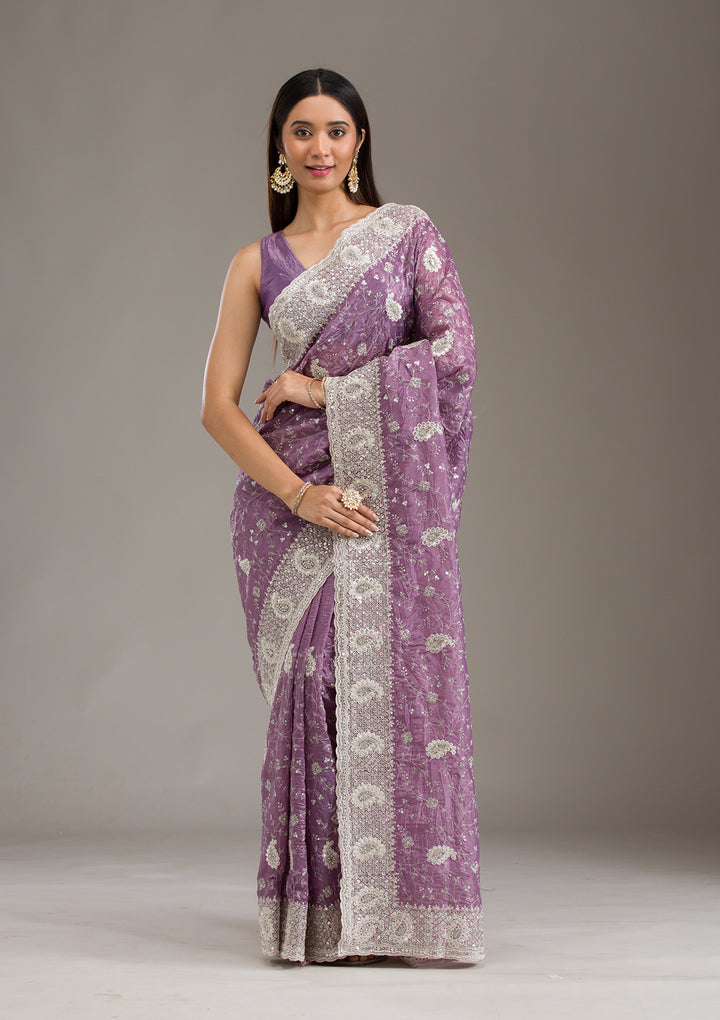 Purple Sequins Tissue Saree