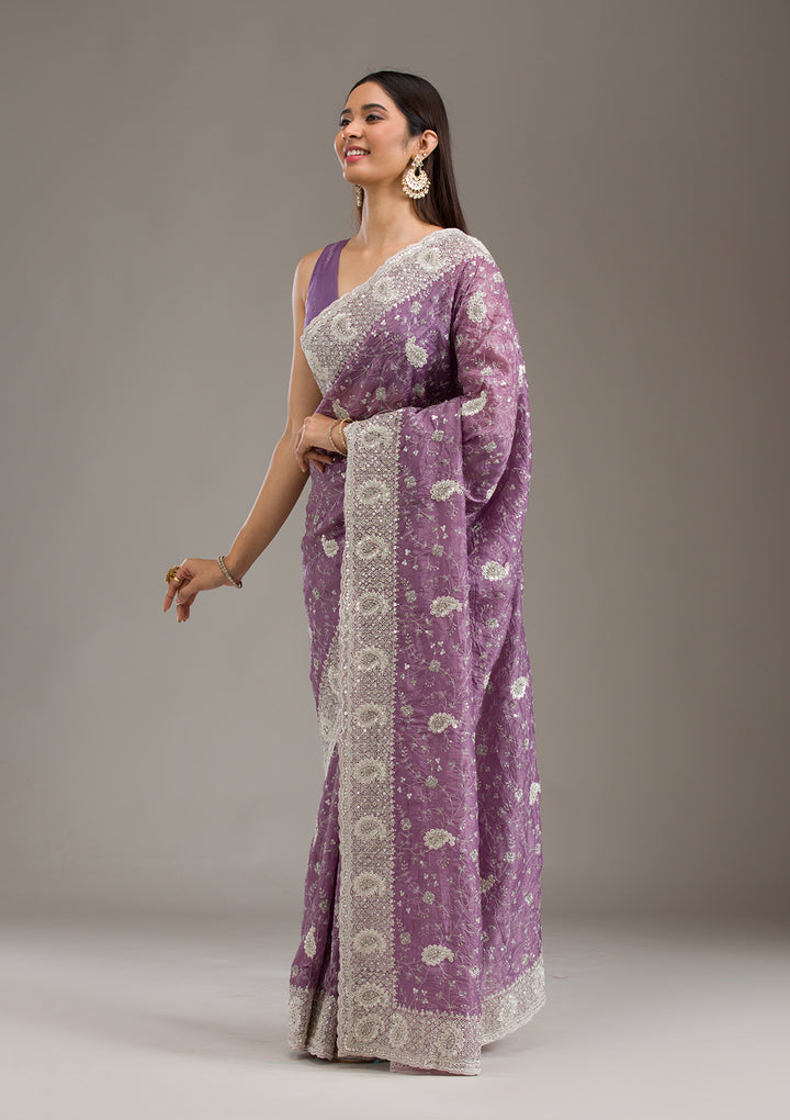Purple Sequins Tissue Saree