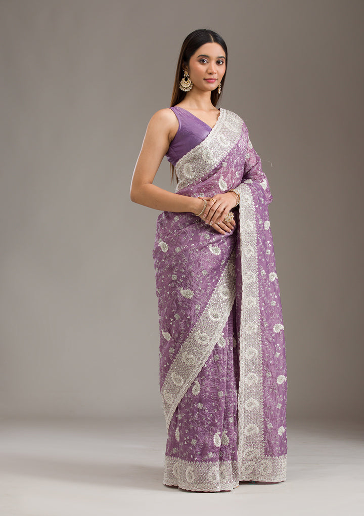 Purple Sequins Tissue Saree