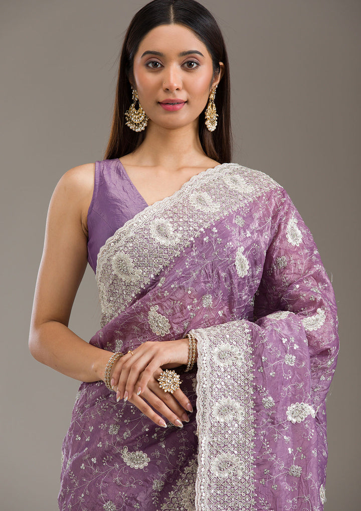 Purple Sequins Tissue Saree