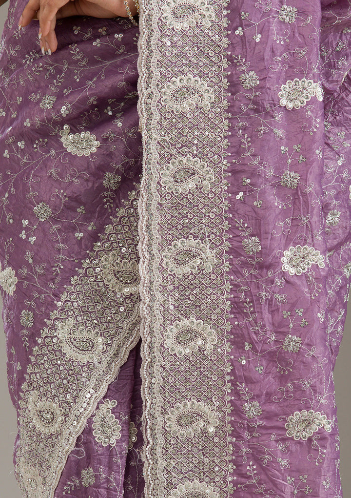 Purple Sequins Tissue Saree