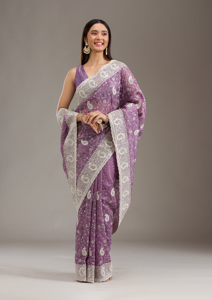 Purple Sequins Tissue Saree